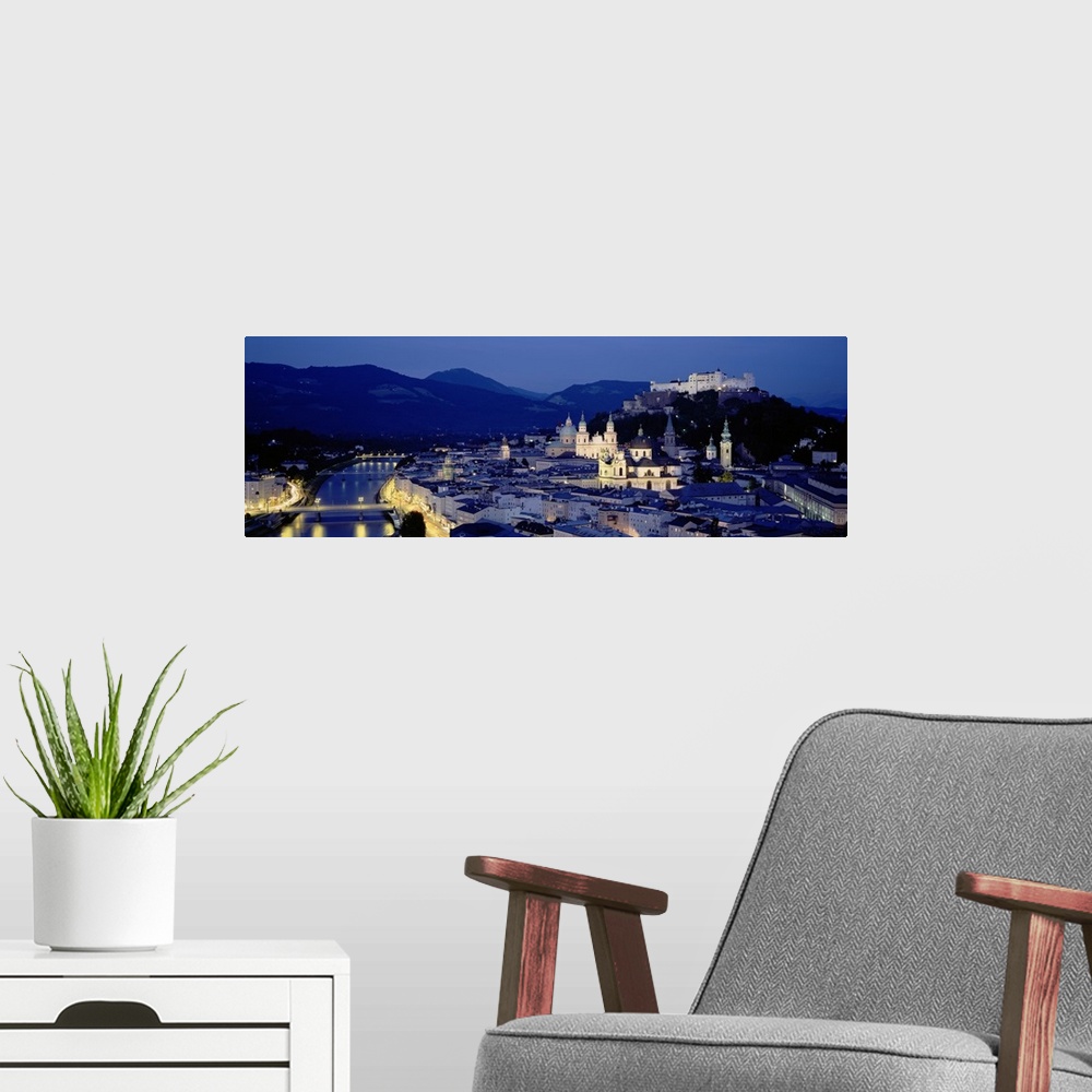 A modern room featuring High angle view of buildings in a city, Salzburg, Austria