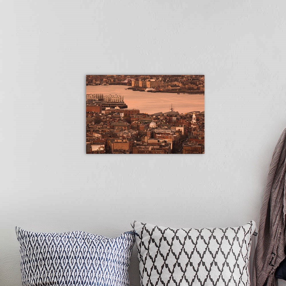 A bohemian room featuring High angle view of buildings in a city, Little Italy, North End, Boston, Massachusetts, USA
