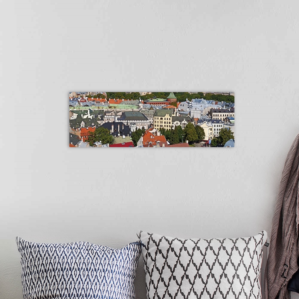 A bohemian room featuring High angle view of buildings in Riga, Latvia