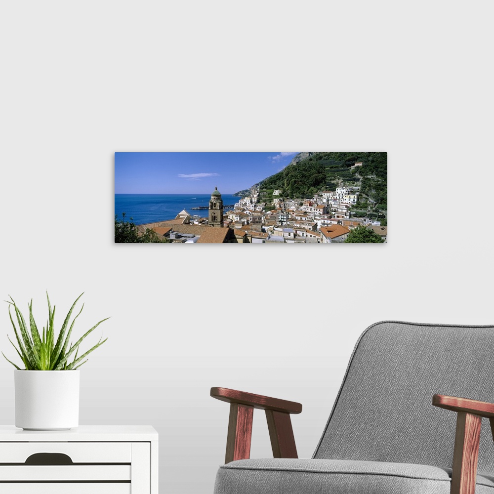 A modern room featuring High angle view of buildings near the sea, Amalfi, Amalfi Coast, Salerno, Campania, Italy