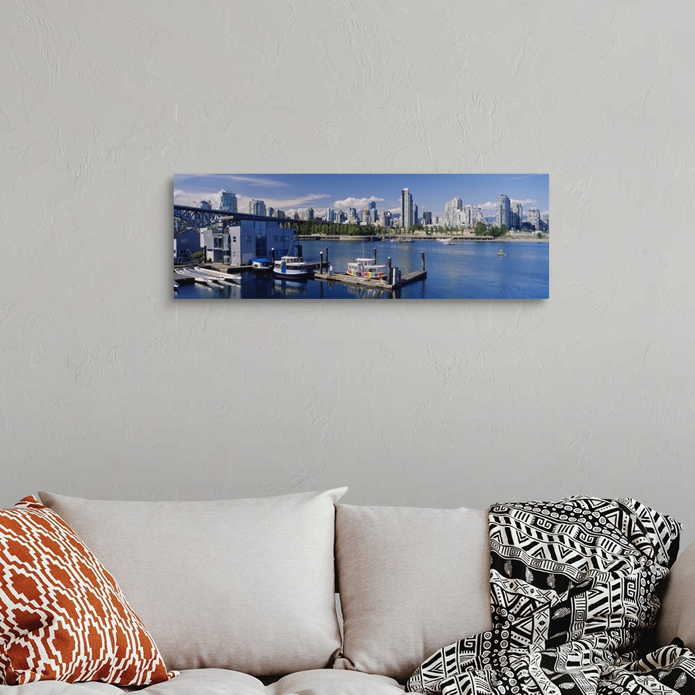 A bohemian room featuring High angle view of buildings on the waterfront, False Creek, Vancouver, British Columbia, Canada