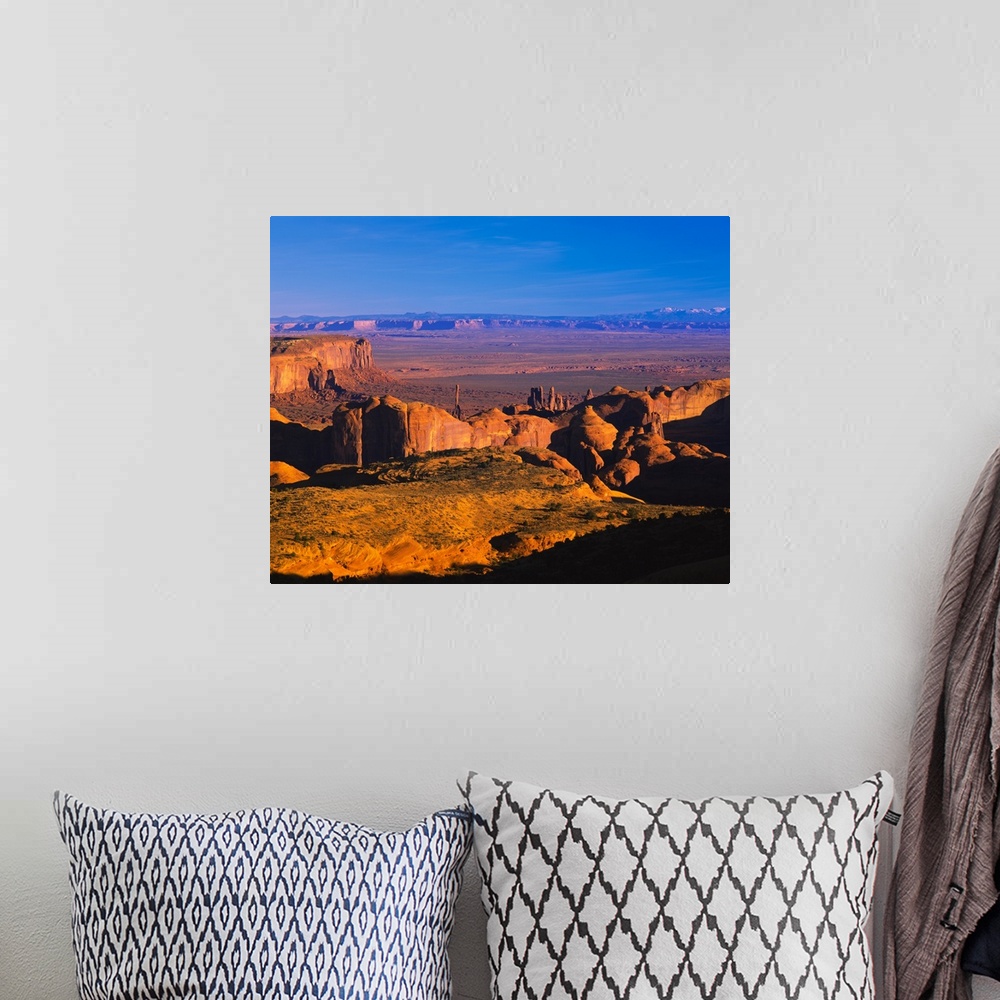 A bohemian room featuring High angle view of cliffs on a landscape, Hunts Mesa, Monument Valley Tribal Park, Arizona