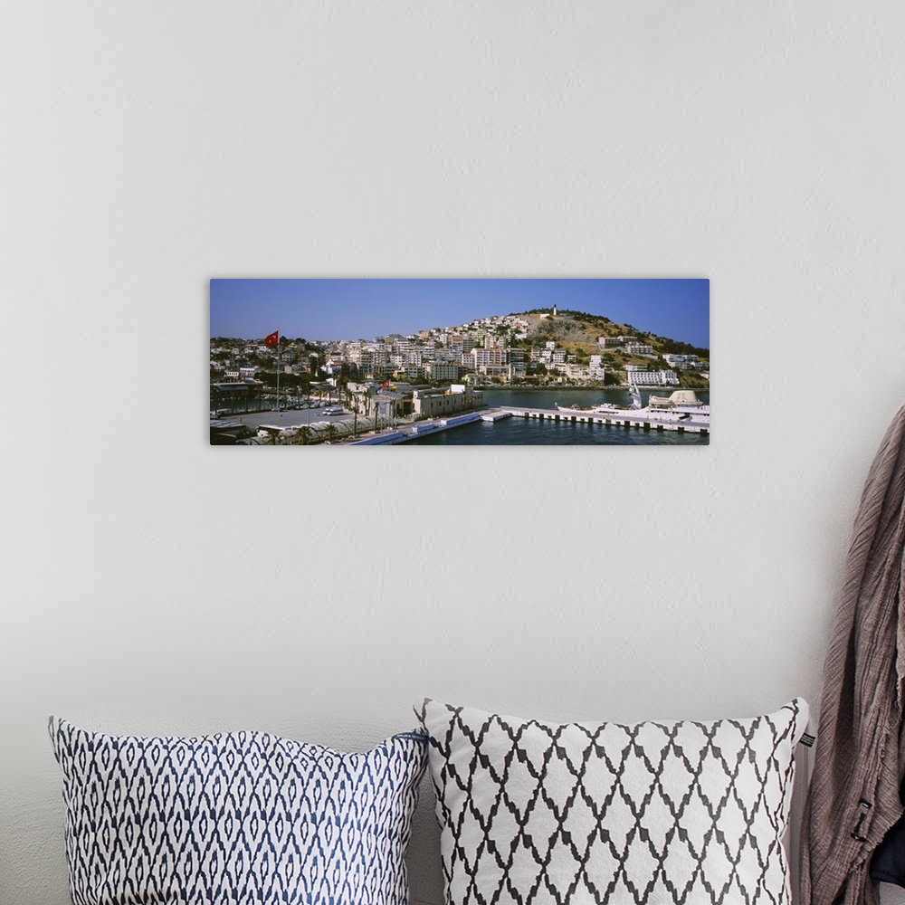 A bohemian room featuring High angle view of ferries in a port, Kusadasi, Turkey