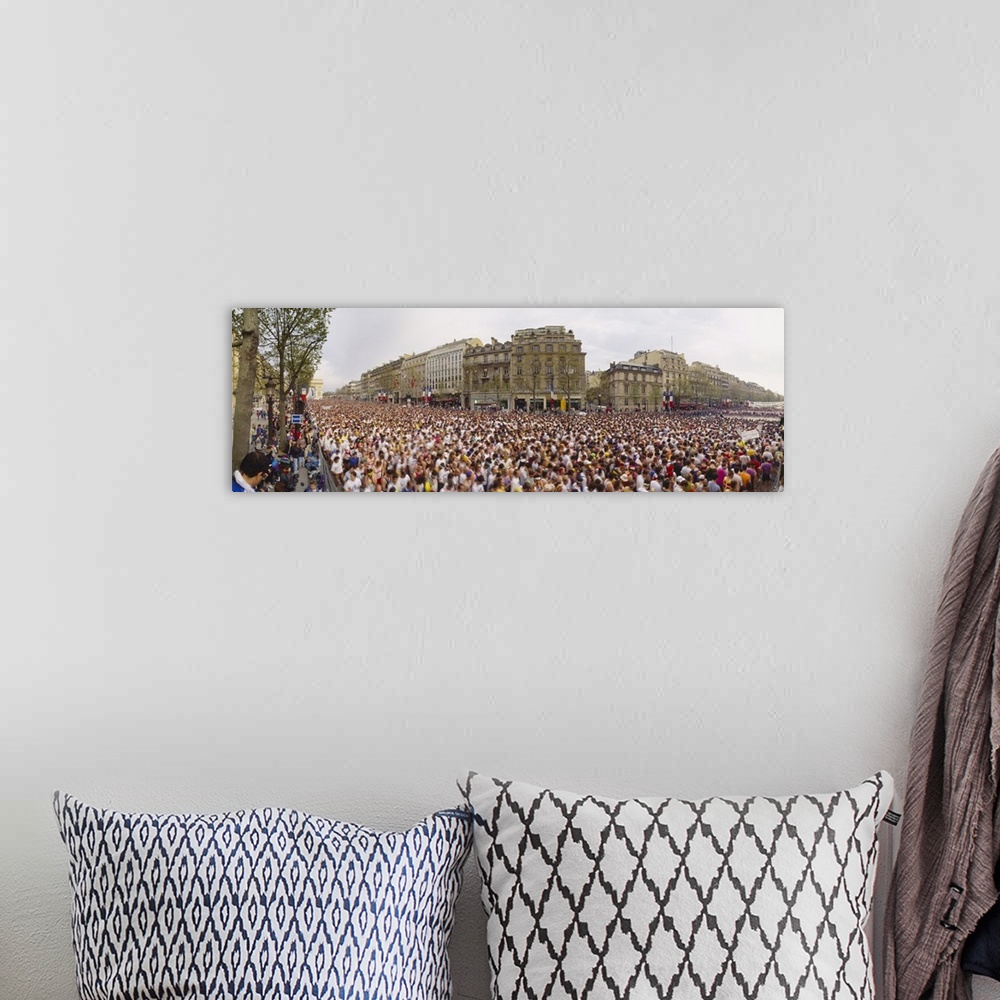 A bohemian room featuring High angle view of marathon runners, Paris, France
