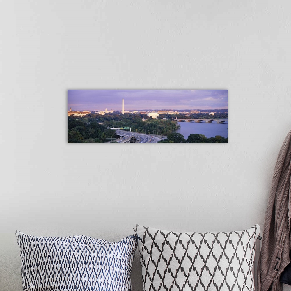 A bohemian room featuring High angle view of monuments, Potomac River, Lincoln Memorial, Washington Monument, Capitol Build...