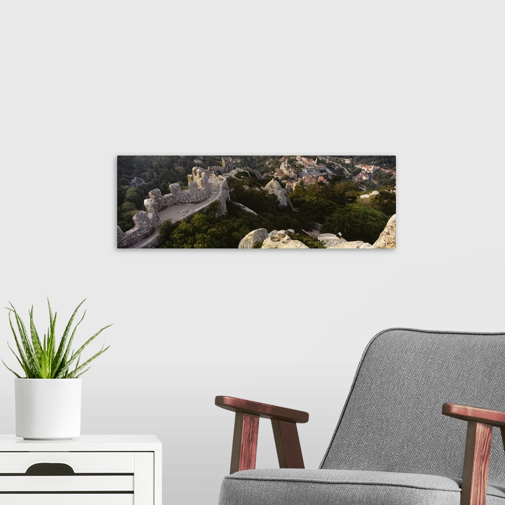 A modern room featuring High angle view of ruins of a castle, Castelo Dos Mouros, Sintra, Portugal