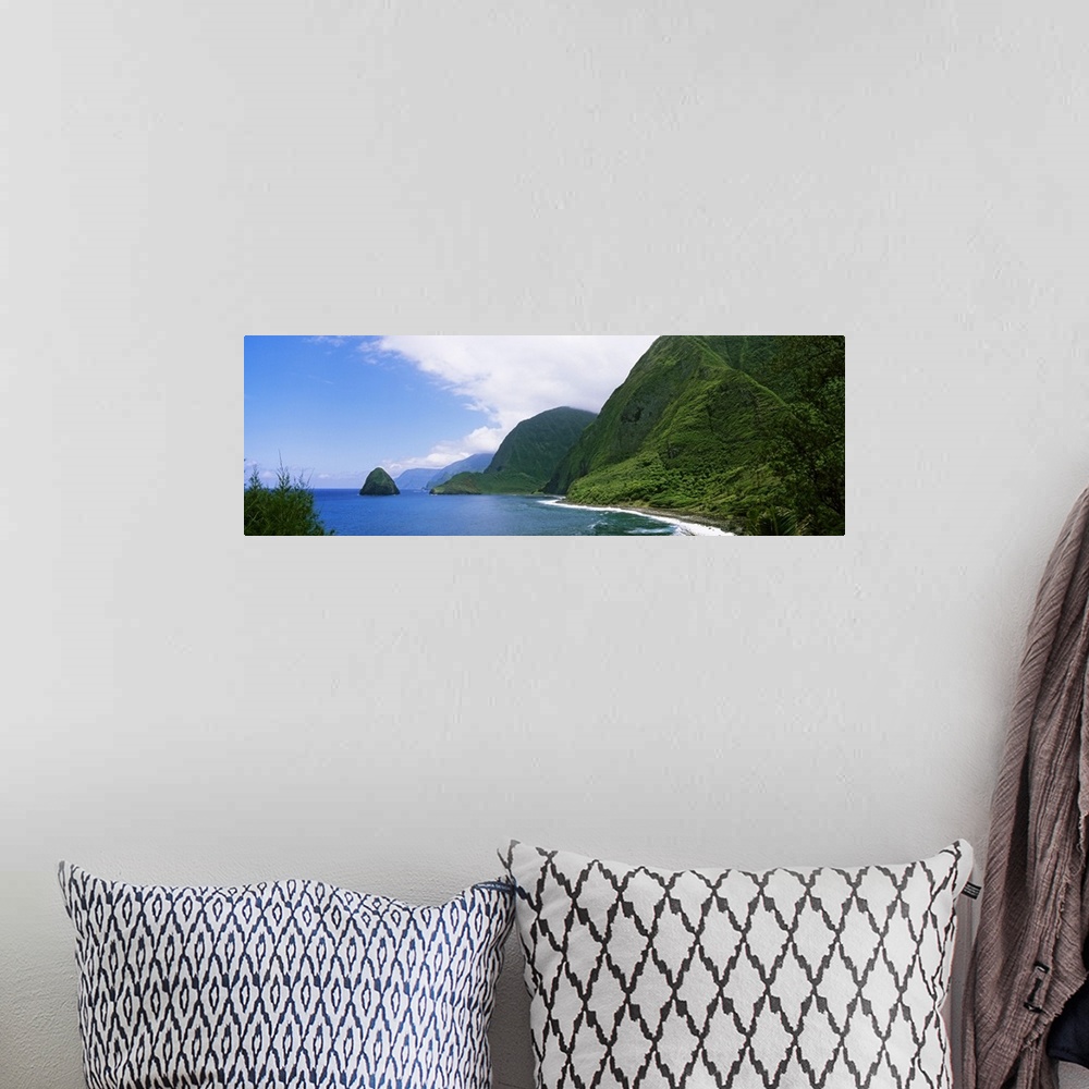 A bohemian room featuring High angle view of sea cliffs at Kalawao, Pacific Ocean, Kalaupapa Peninsula, Molokai, Hawaii