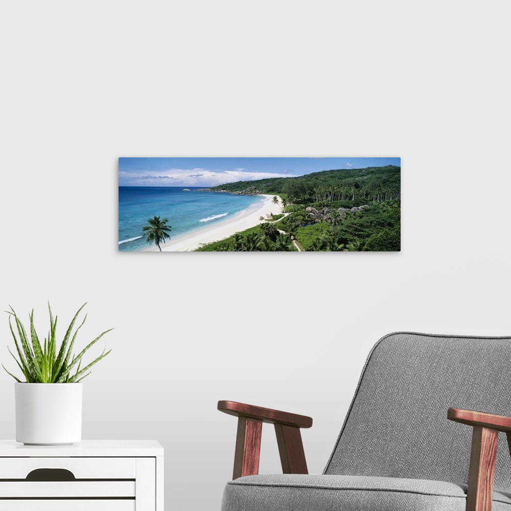 A modern room featuring High angle view of the beach, Grand Anse Beach, La Digue Island, Seychelles