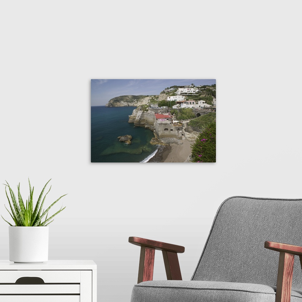 A modern room featuring High angle view of the beach, Sant Angelo Beach, Ischia, Naples, Campania, Italy