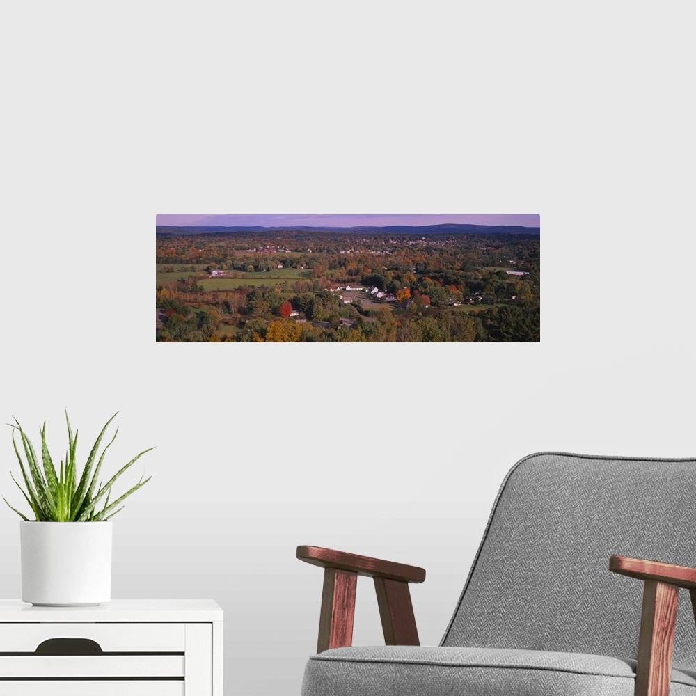 A modern room featuring High angle view of trees on a landscape, Greenfield, Massachusetts