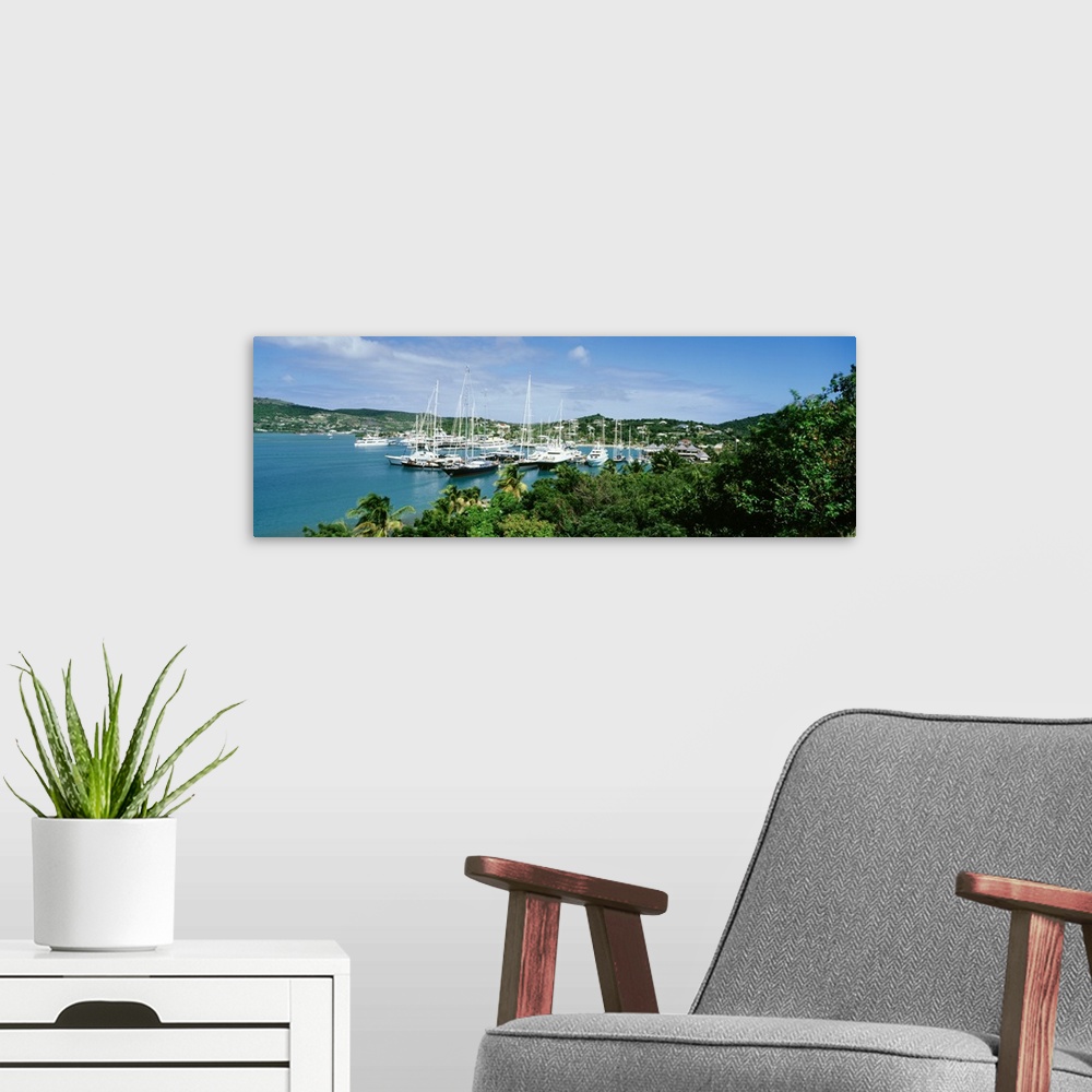 A modern room featuring High angle view of yachts in a harbor, English Harbor, Antigua, Caribbean Islands