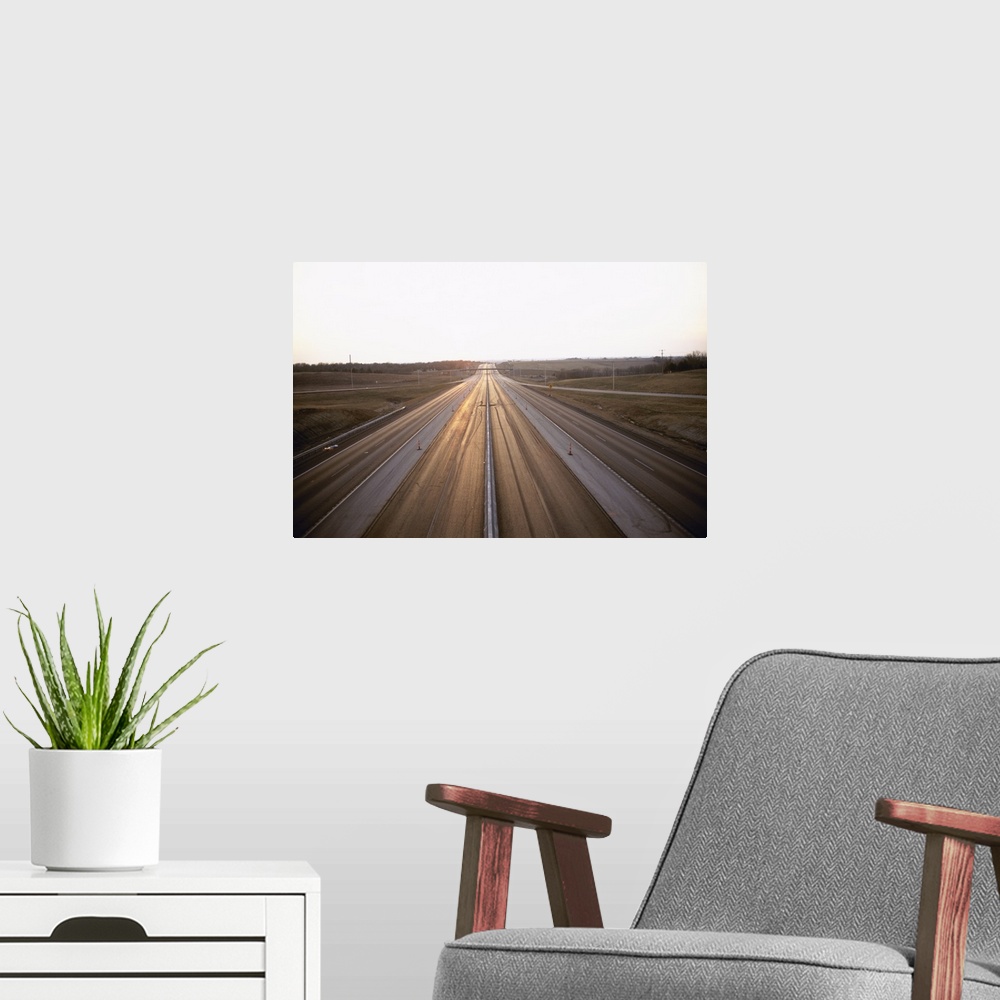 A modern room featuring Highway passing through a landscape, Kansas Turnpike, Interstate 70, Shawnee County, Kansas