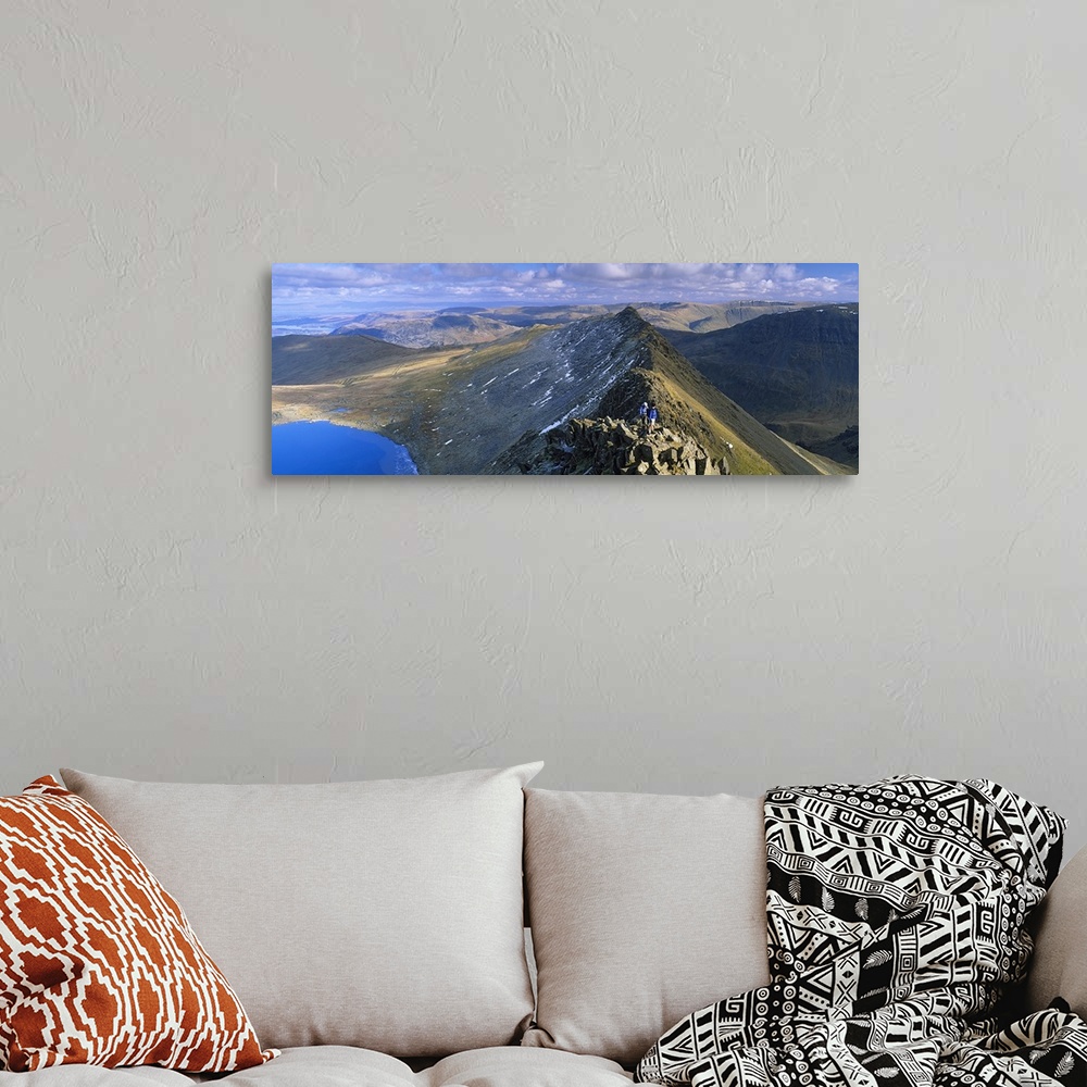 A bohemian room featuring Hikers hiking on a mountain, Striding Edge, Helvellyn, English Lake District, Cumbria, England