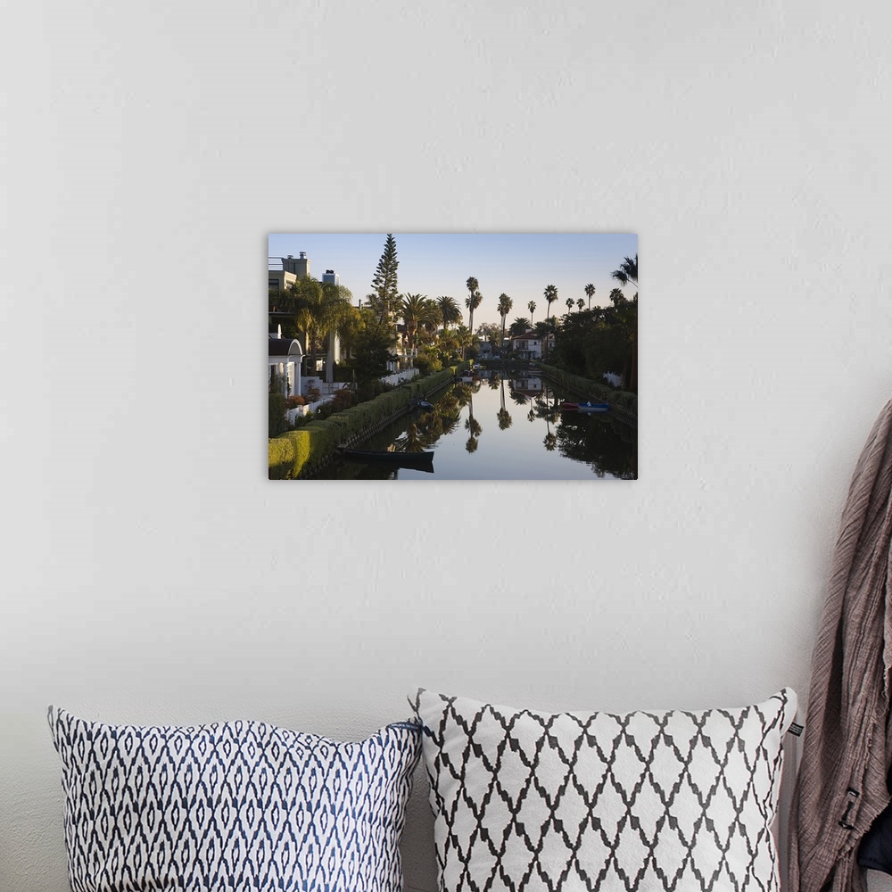 A bohemian room featuring Homes along a canal, Venice, Los Angeles, California, USA
