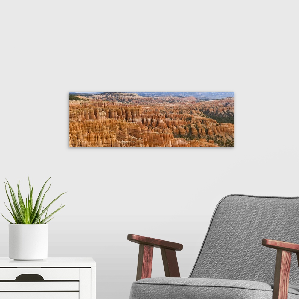 A modern room featuring Hoodoo rock formations in a canyon from Inspiration Point, Bryce Canyon National Park, Utah, USA.