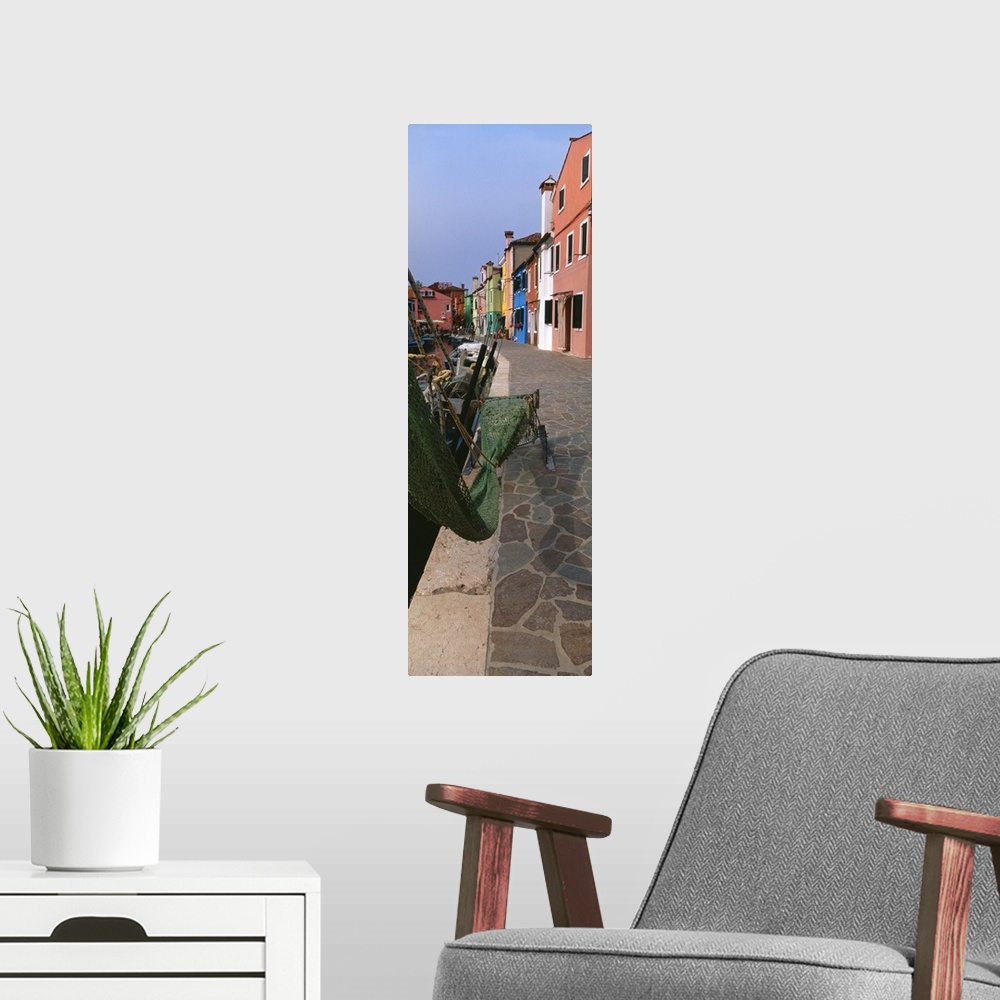 A modern room featuring Houses along a road, Burano, Venetian Lagoon, Italy