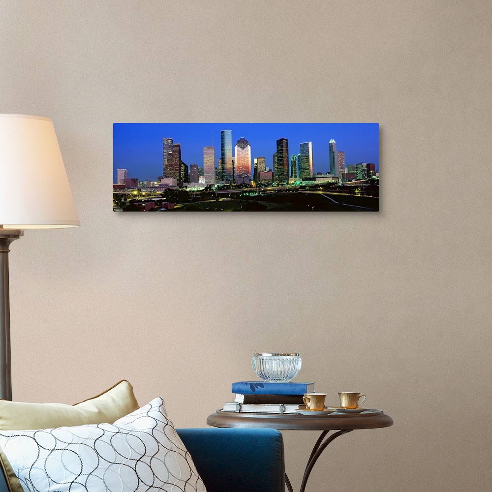 A traditional room featuring Decorative artwork for the home or office this photograph captures the city skyline and surrounde...