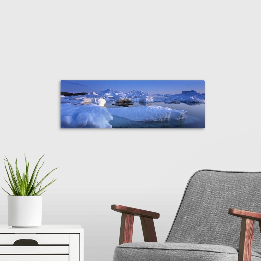 A modern room featuring Icebergs in the sea, Disko Bay, Greenland