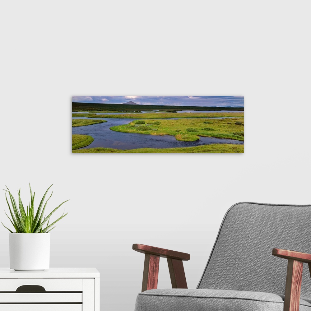 A modern room featuring Iceland, Laxa River, Panoramic view of river flowing through a landscape