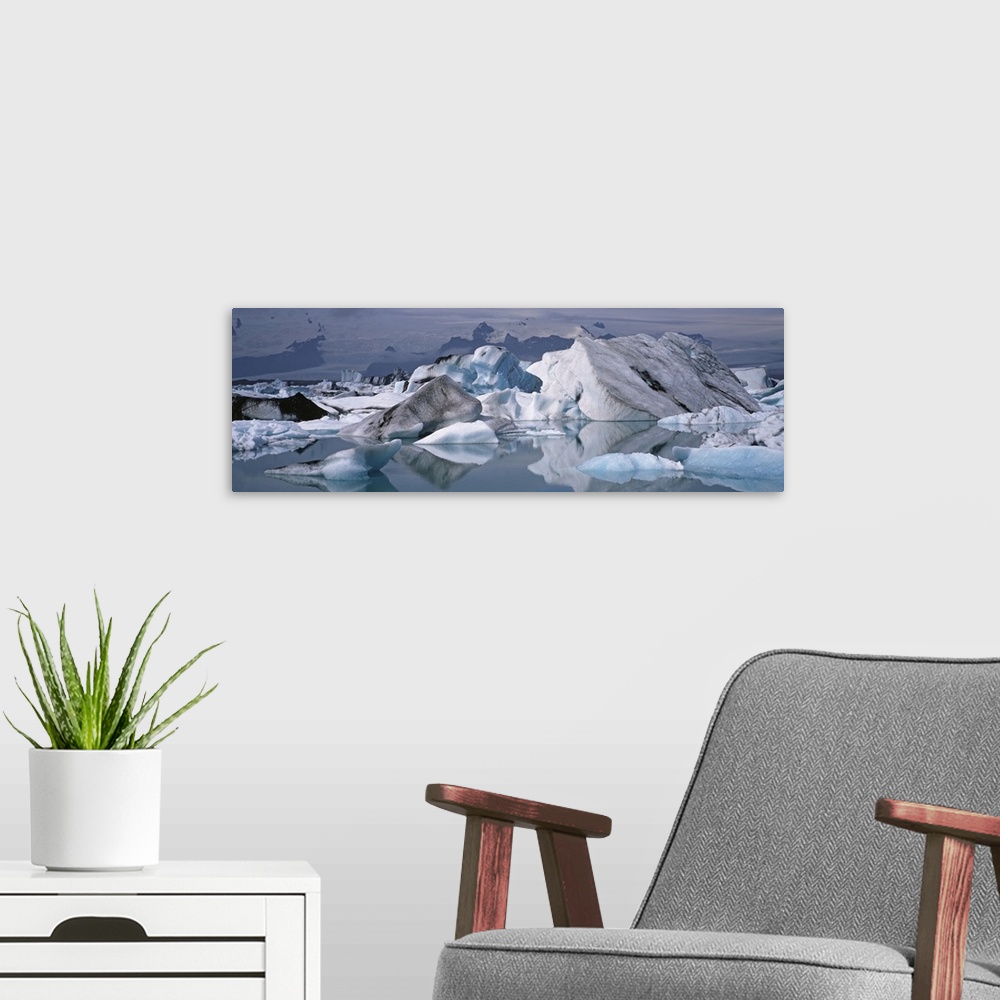 A modern room featuring Iceland, Vatnajokull Glacier, Glacier floating on water