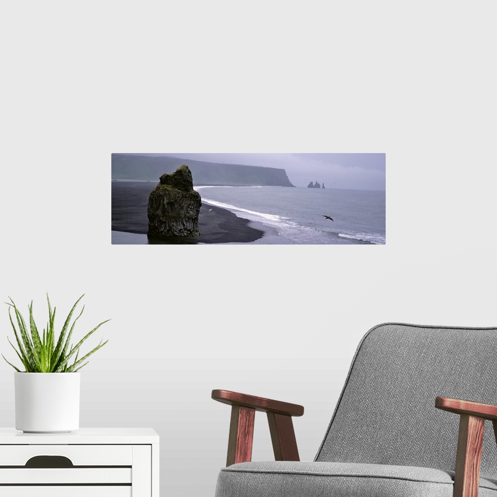 A modern room featuring Iceland, Vik I Myrdal, Reynisdrangar, Rock formation on the beach