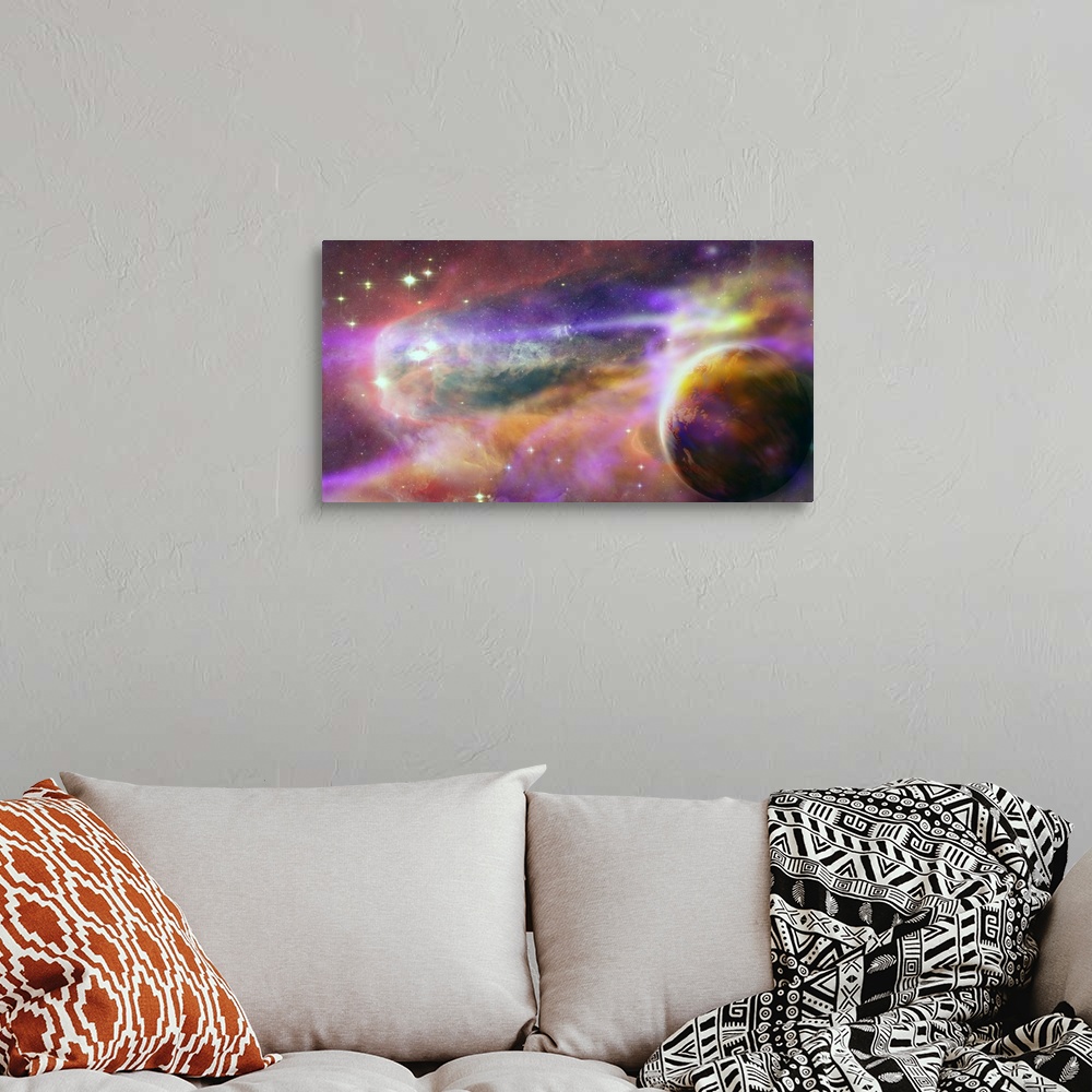 A bohemian room featuring Illustrative representation of the universe