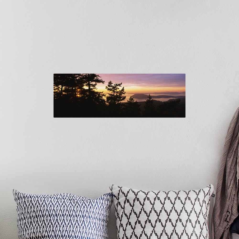 A bohemian room featuring Island at sunset, Mount Erie, San Juan Islands, Fidalgo Island, Skagit County, Washington State