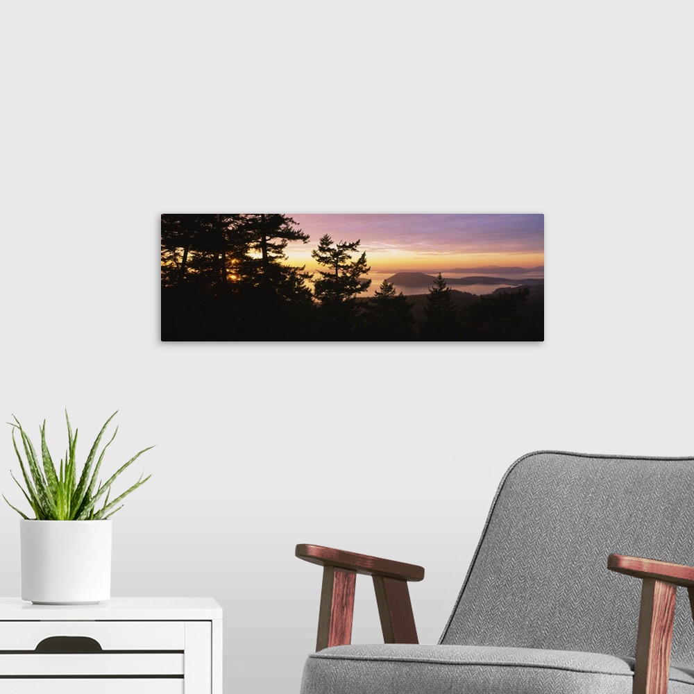 A modern room featuring Island at sunset, Mount Erie, San Juan Islands, Fidalgo Island, Skagit County, Washington State