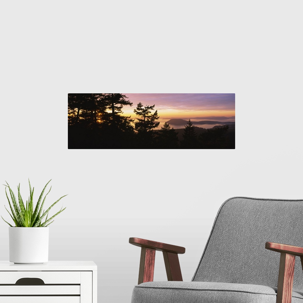 A modern room featuring Island at sunset, Mount Erie, San Juan Islands, Fidalgo Island, Skagit County, Washington State