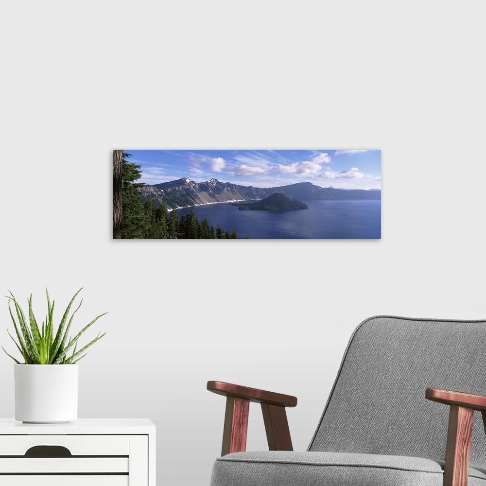 A modern room featuring Island in a lake, Wizard Island, Crater Lake National Park, Oregon, USA