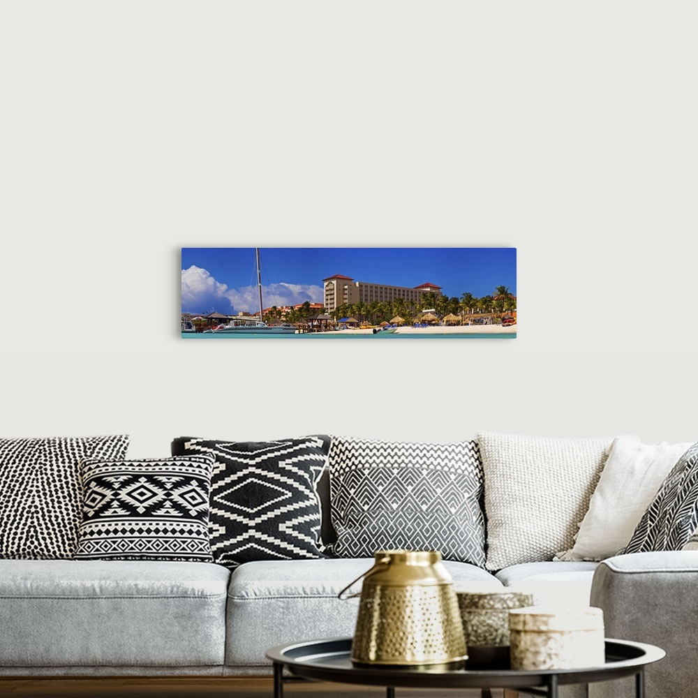 A bohemian room featuring Island view with high-rise hotels at the coast, Aruba