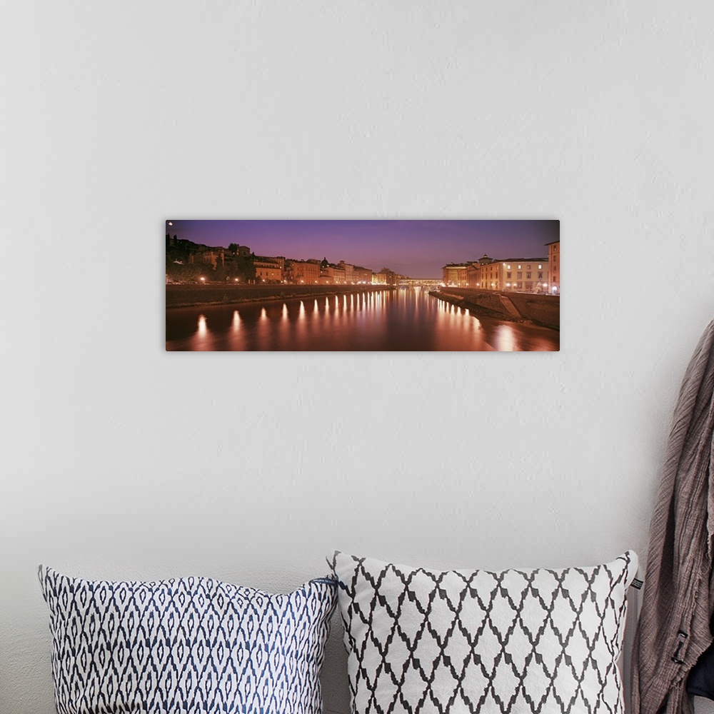 A bohemian room featuring Italy, Florence, Arno River, Panoramic view of building along a lit up river