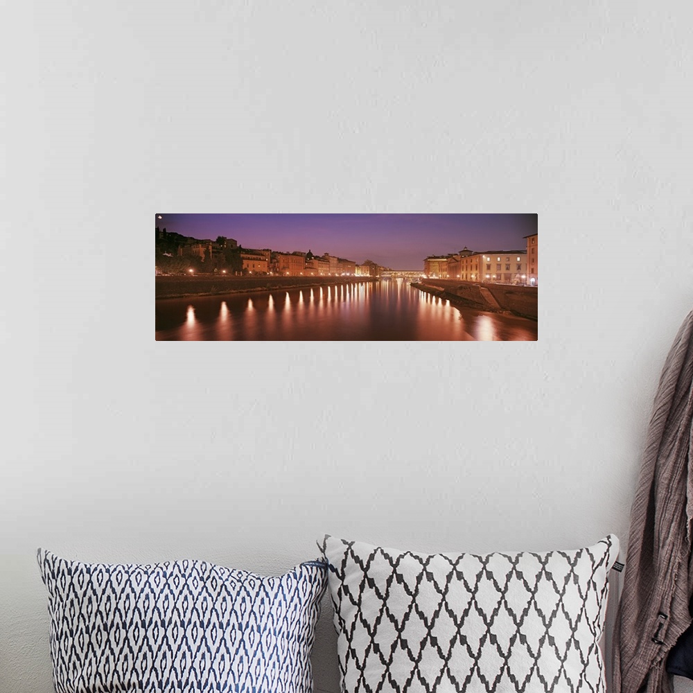 A bohemian room featuring Italy, Florence, Arno River, Panoramic view of building along a lit up river