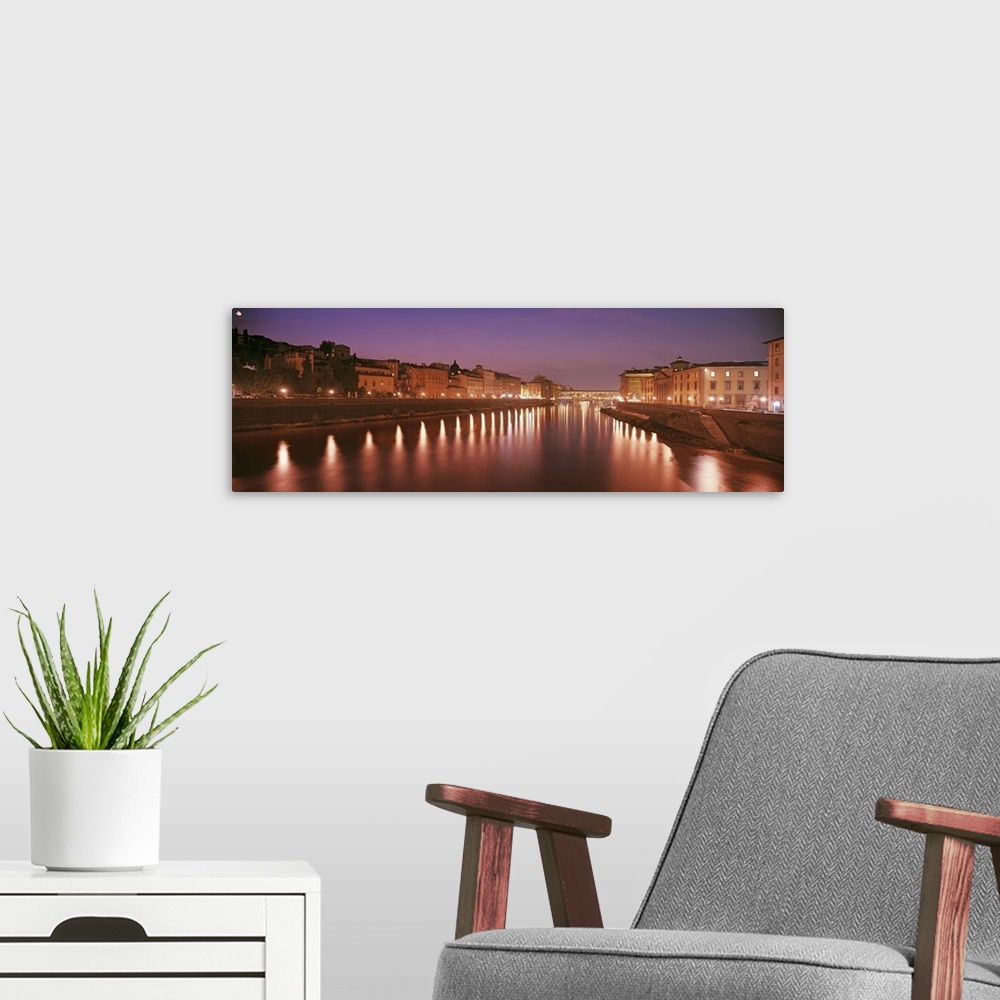 A modern room featuring Italy, Florence, Arno River, Panoramic view of building along a lit up river