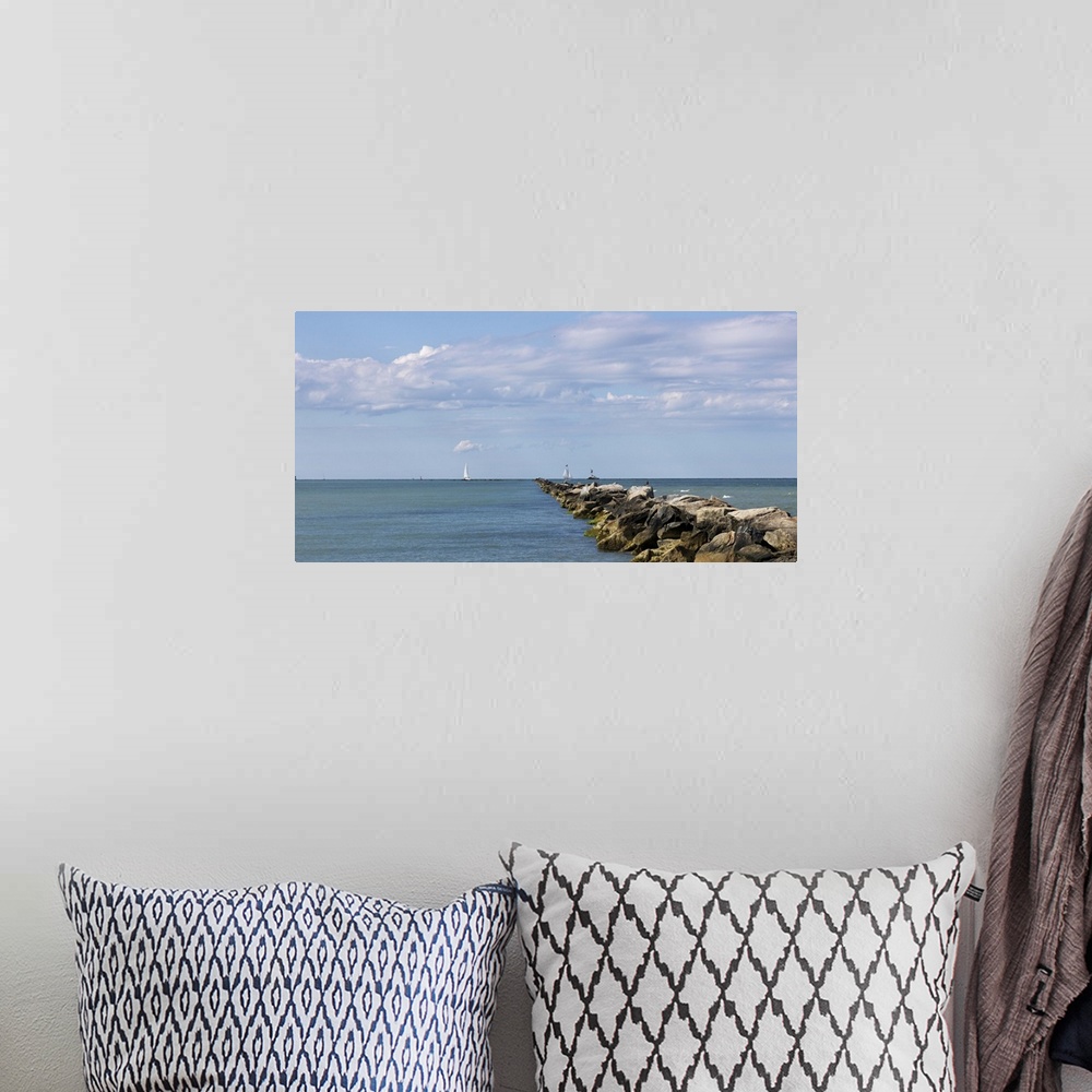 A bohemian room featuring Jetty with boats in the background, Jetties Beach, Nantucket, Massachusetts