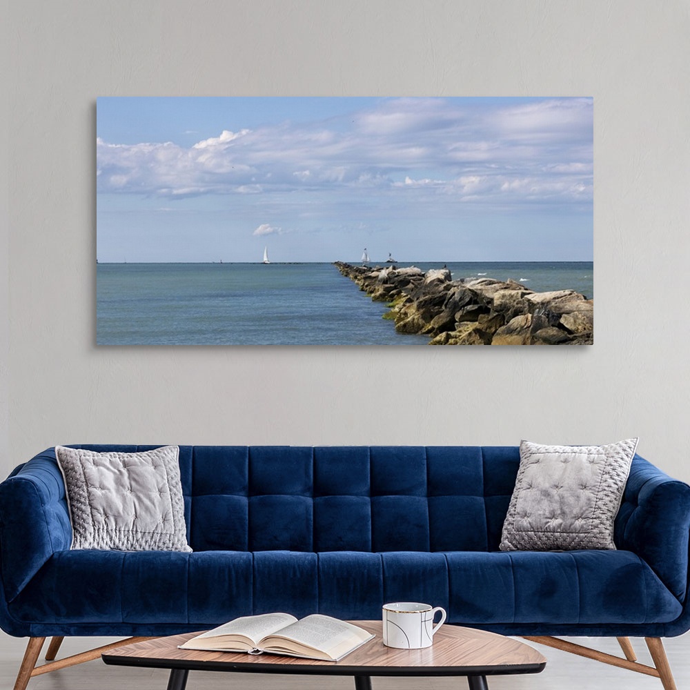 A modern room featuring Jetty with boats in the background, Jetties Beach, Nantucket, Massachusetts