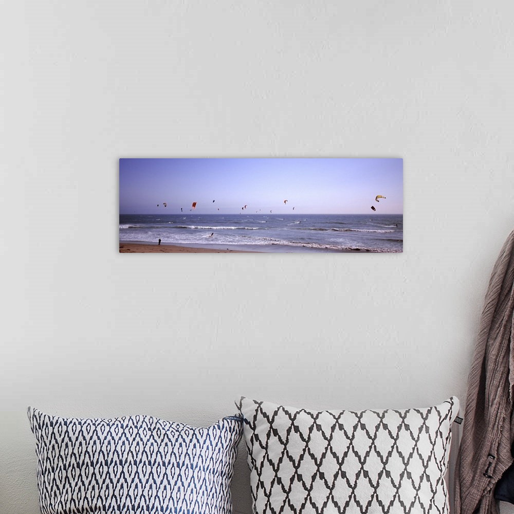 A bohemian room featuring Kite surfers over the sea, Waddell Beach, Waddell Creek, Santa Cruz County, California,