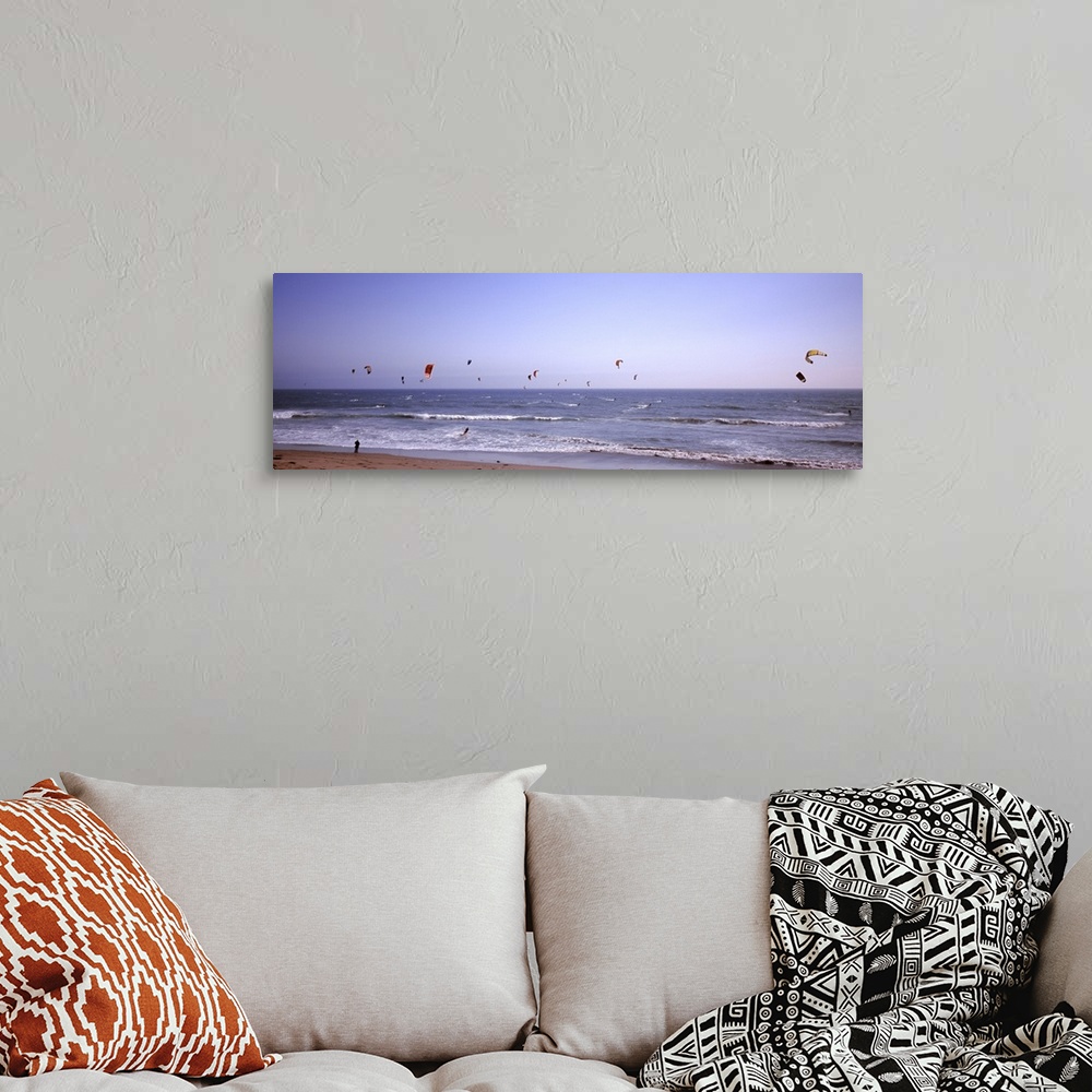 A bohemian room featuring Kite surfers over the sea, Waddell Beach, Waddell Creek, Santa Cruz County, California,