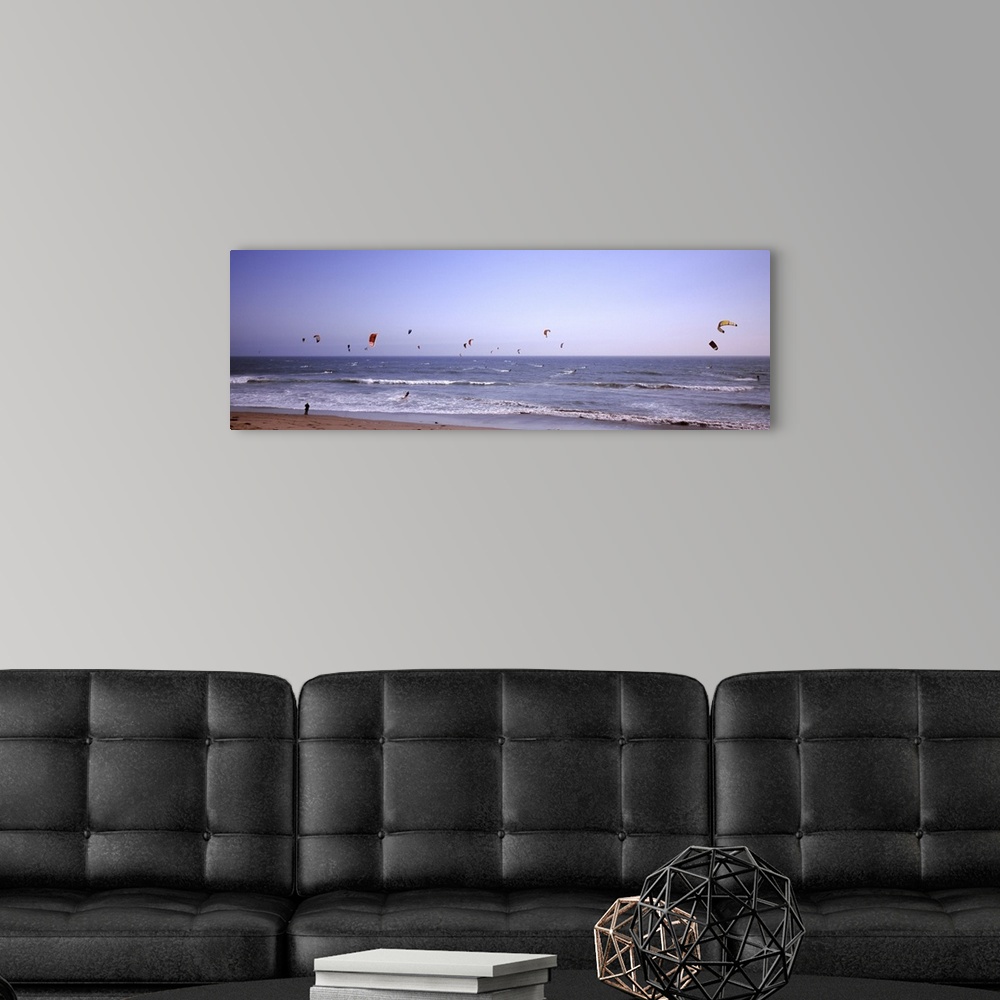 A modern room featuring Kite surfers over the sea, Waddell Beach, Waddell Creek, Santa Cruz County, California,