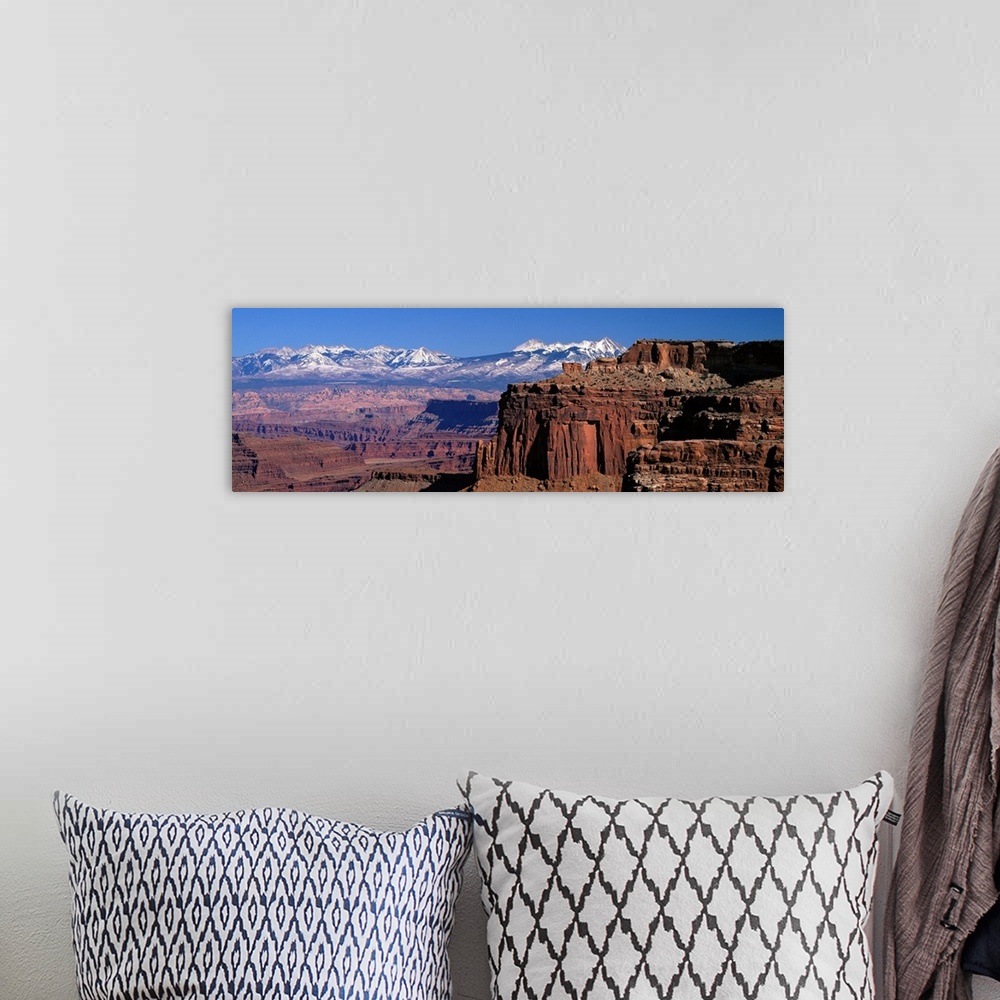 A bohemian room featuring La Sal Mountains seen from Canyonlands National Park Utah