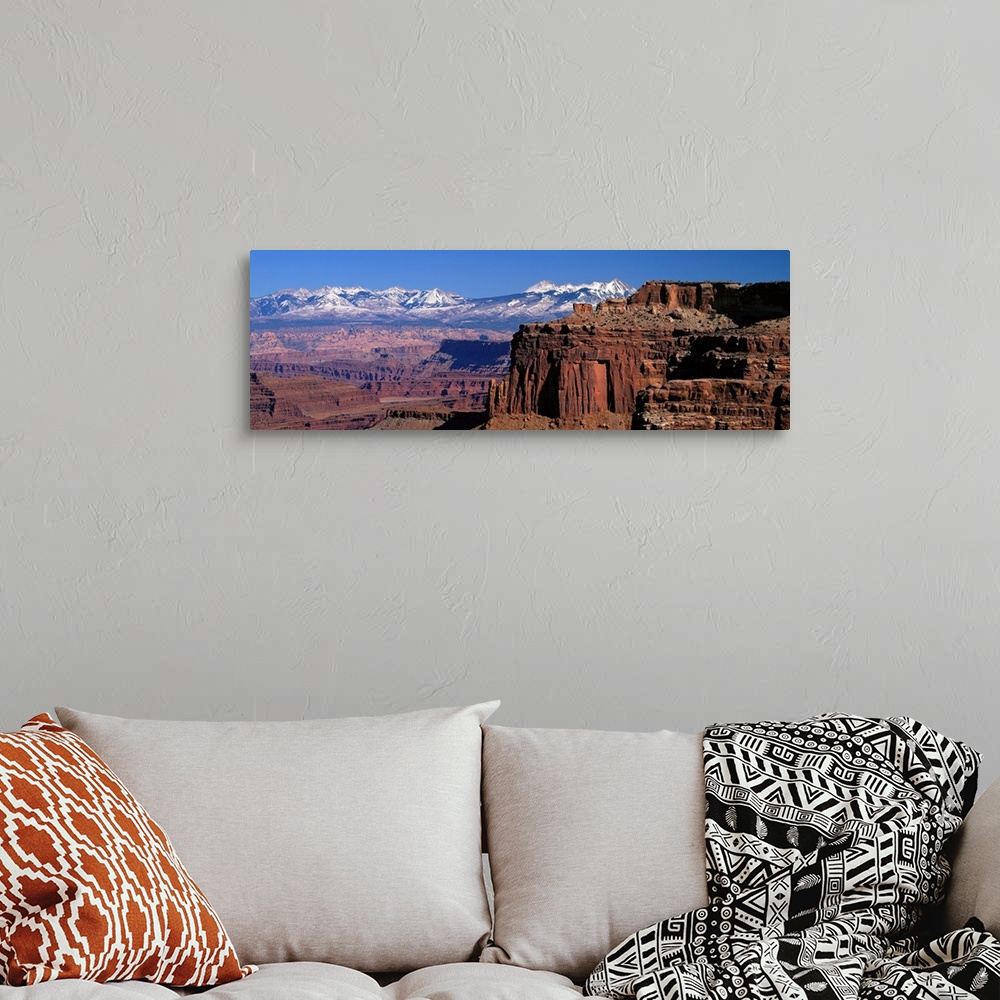 A bohemian room featuring La Sal Mountains seen from Canyonlands National Park Utah