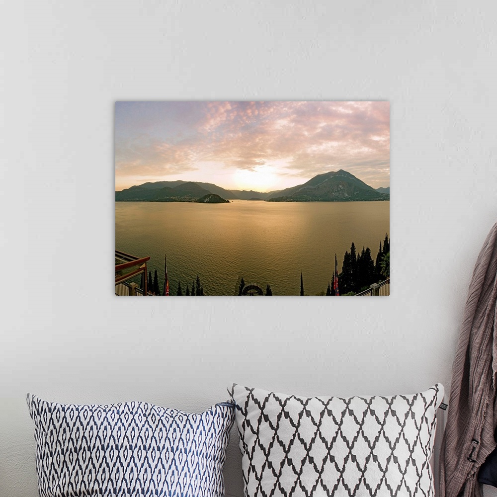 A bohemian room featuring Lake Como at sunset seen from Varenna, Bellagio, Lombardy, Italy