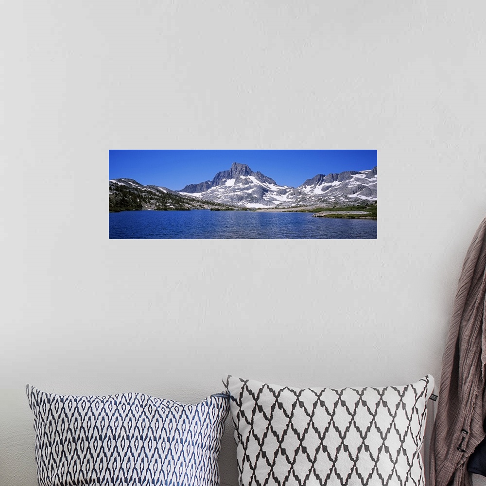 A bohemian room featuring Lake in front of a mountain range, Banner Peak, Ansel Adams Wilderness, Californian Sierra Nevada...