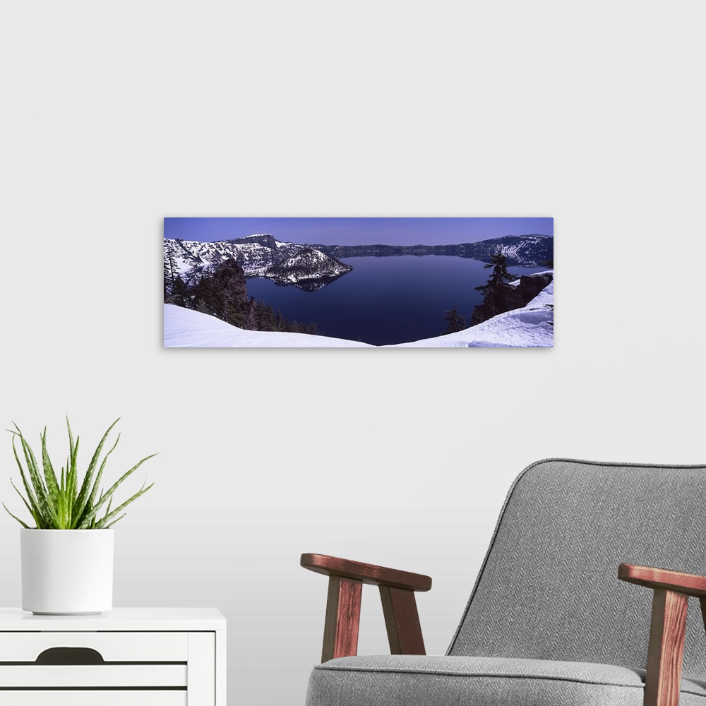 A modern room featuring Lake surrounded by mountains, Crater Lake, Crater Lake National Park, Oregon,