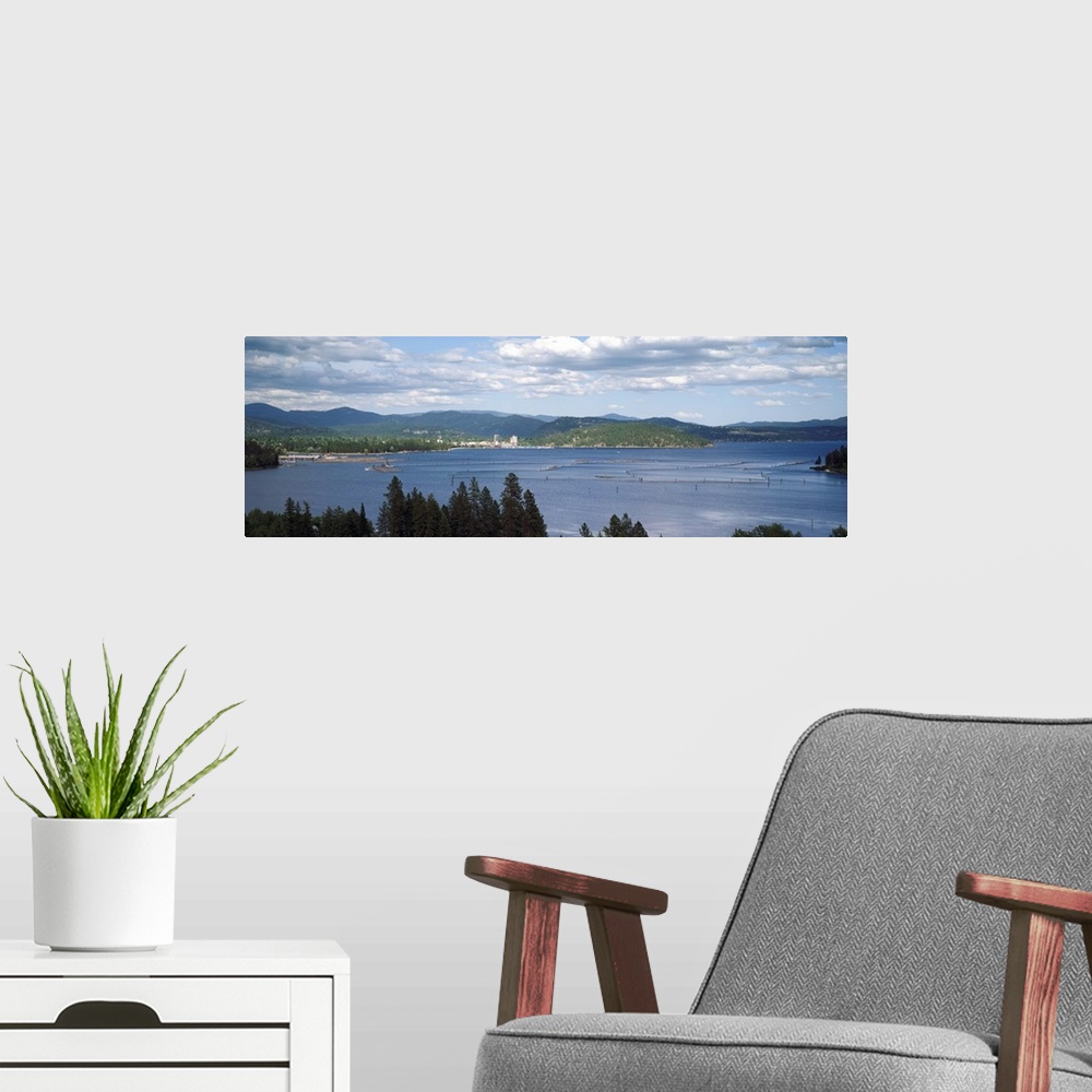 A modern room featuring Lake surrounded by mountains Lake Coeur dAlene Idaho