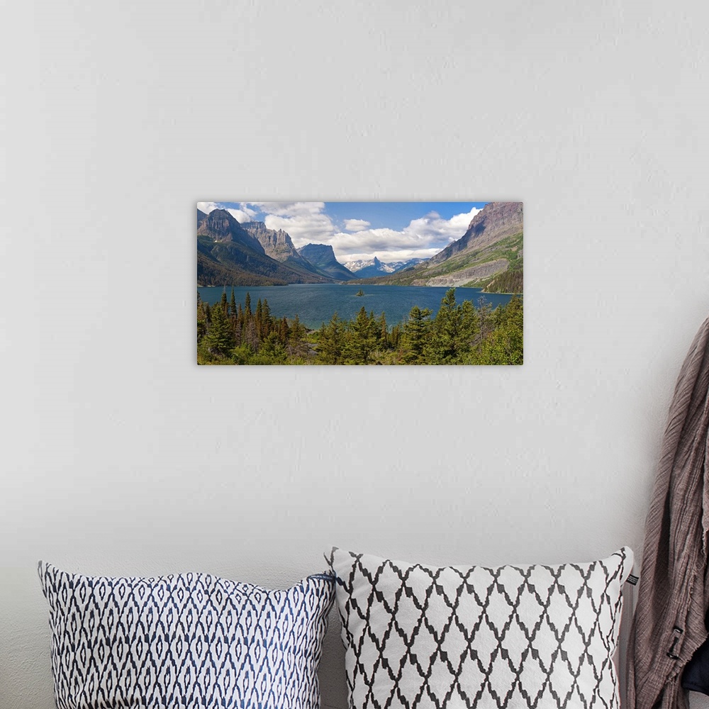 A bohemian room featuring Lake with a mountain range in the background, Saint Mary Lake, Montana