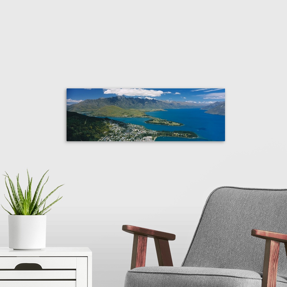 A modern room featuring Lake with mountains in the background, Lake Wakatipu, The Remarkables, Queenstown, Otago Region, ...