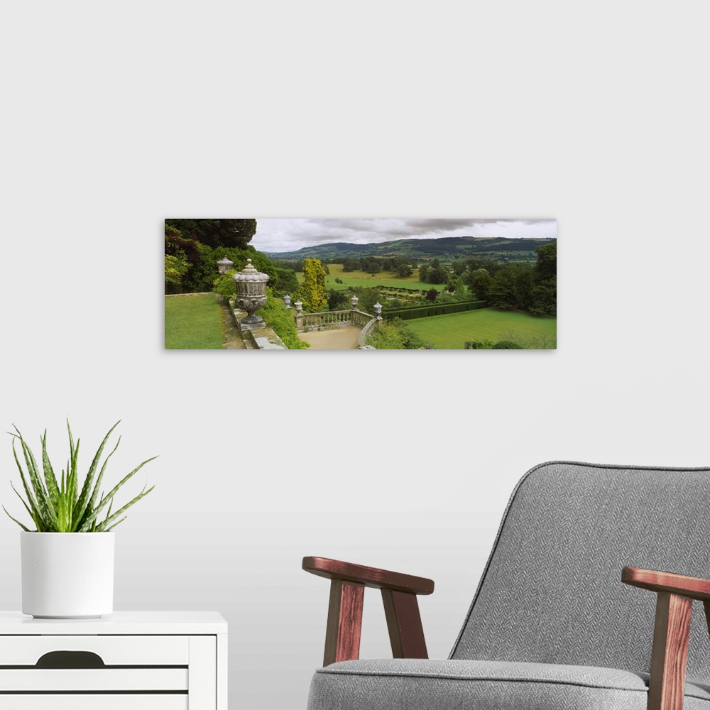 A modern room featuring Landscape viewed from a castle, Powis Castle, Wales