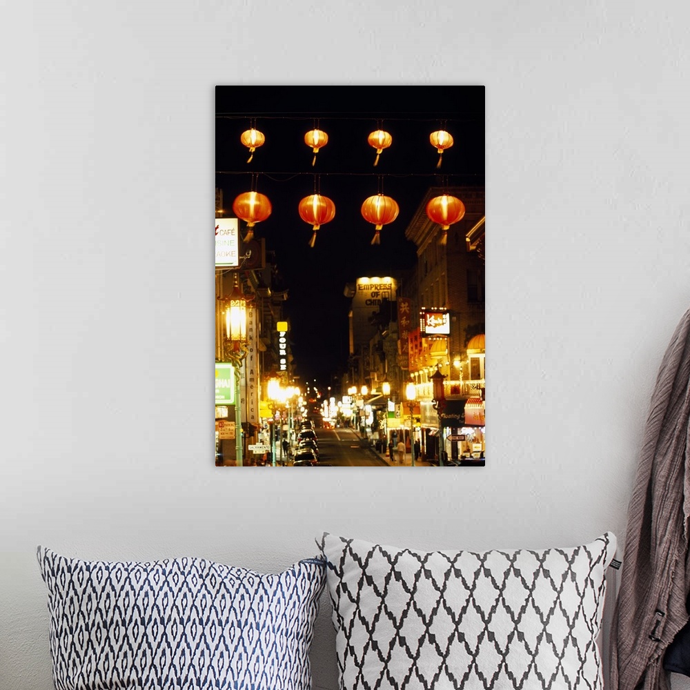 A bohemian room featuring Lanterns hanging across a street, Grant Street, Chinatown, San Francisco, California