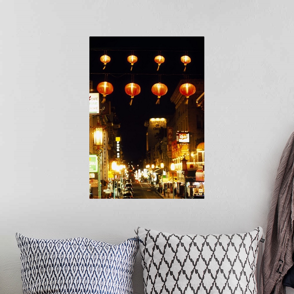 A bohemian room featuring Lanterns hanging across a street, Grant Street, Chinatown, San Francisco, California